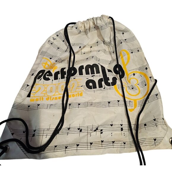 Walt Disney World Performing Arts 2009 White Black Drawstring Music Notes Bag - Picture 1 of 7